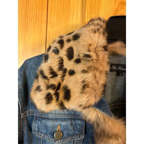 La Fiorentina Vintage Denim Jacket with Rabbit Fur Trim Size Large (0034) - Picture 3 of 7